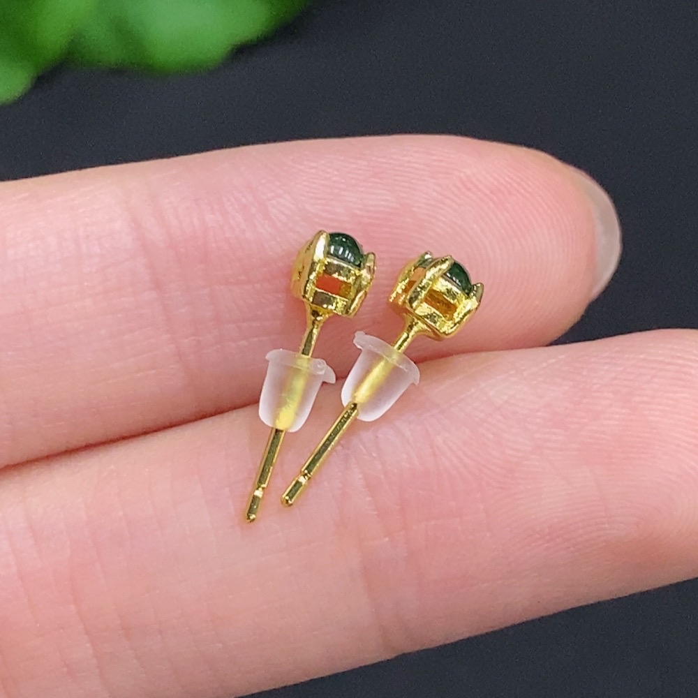 F35156115 Jadeite Cabochon Stud Earrings Non-Gold Total Weight Approx. 0.3g