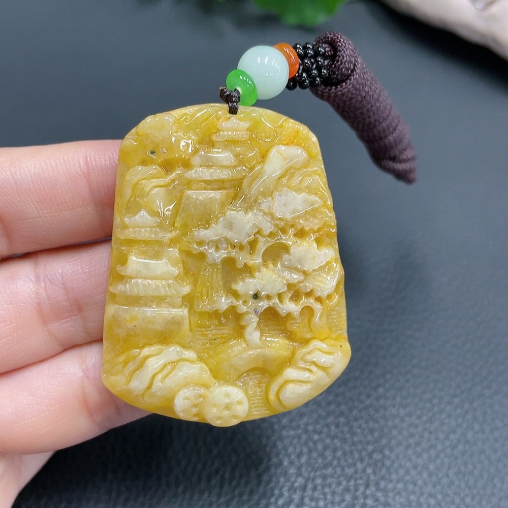 F22512268 JadeitePendant Landscape Plaque Color Origin Undetermined With Non-Grade A Beads Total Weight 28.486g