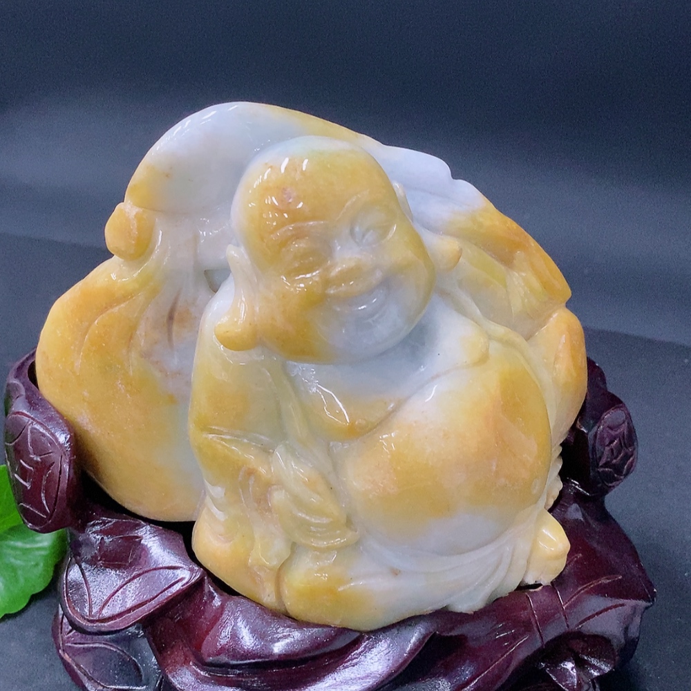 F34031472 Jadeite Laughing Buddha Ornament, yellow part color origin undetermined