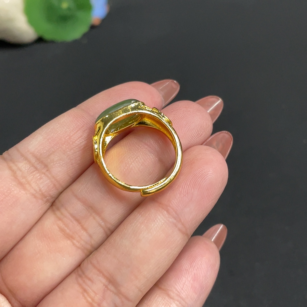H34004970 Hetian Jadeite Inlaid Adjustable Ring