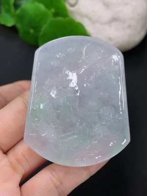 F41935032 翡翠挂件山水牌 货品总约重27.6g