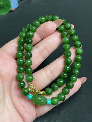 H34055022 Hetian Jade Jasper Bead Necklace, approx. 7.7mm, total weight approx. 45.2g, non-gold