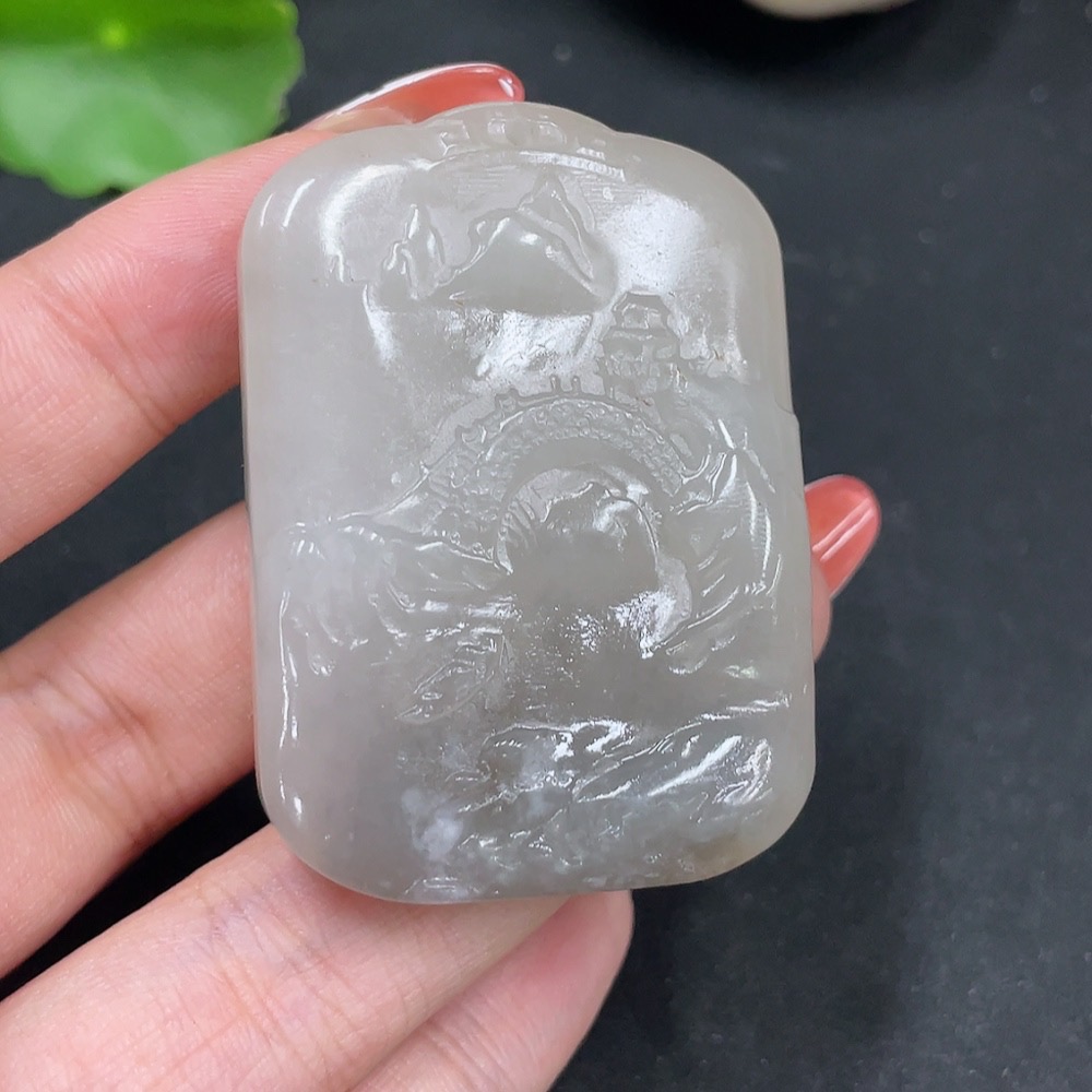H34063197 Hetian Jade Pendant: Landscape Plaque, Total Weight Approx. 48g