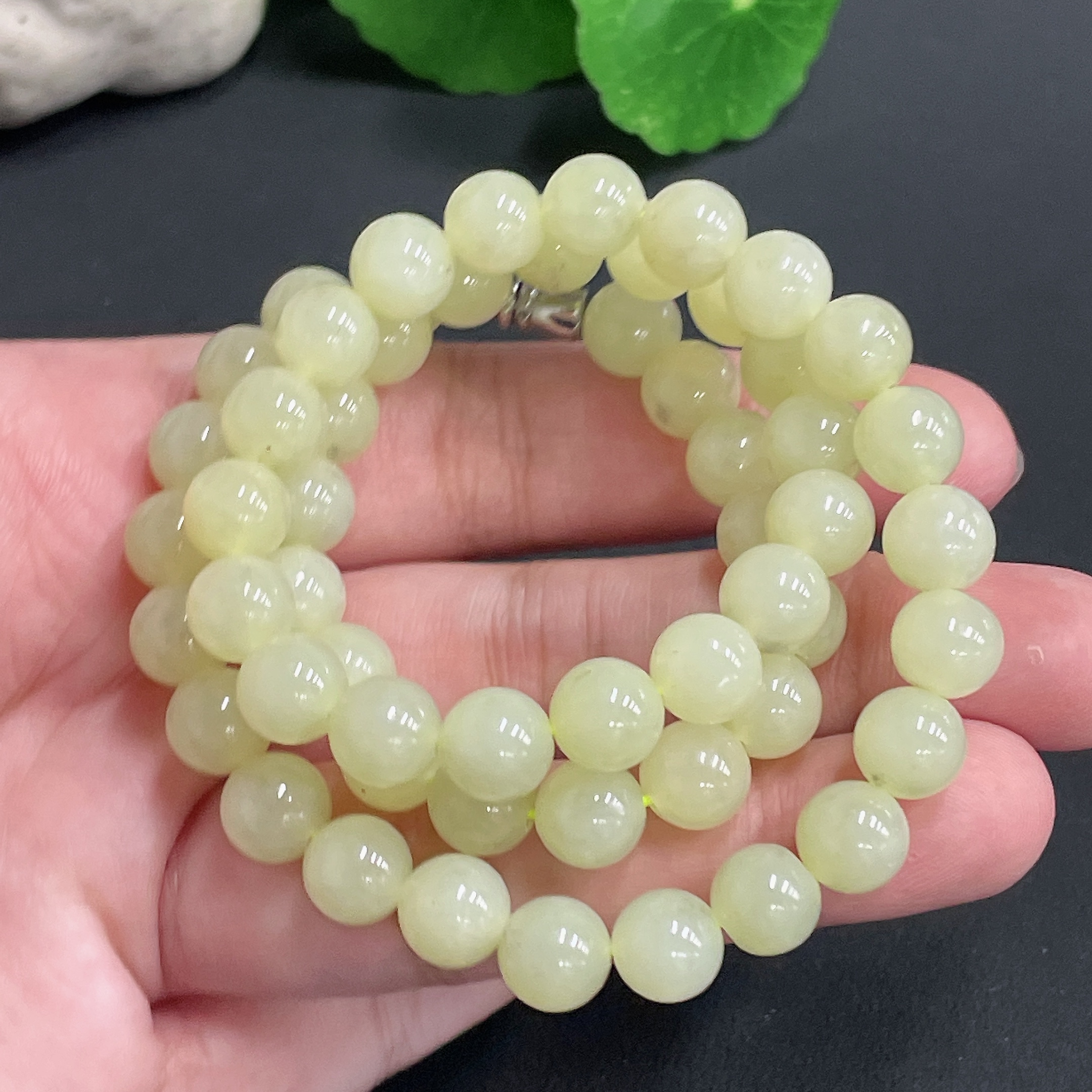 H16763844 Hetian Jade Bead Necklace, Approx. 8mm Beads, Non-Gold, Total Weight Approx. 45.38g