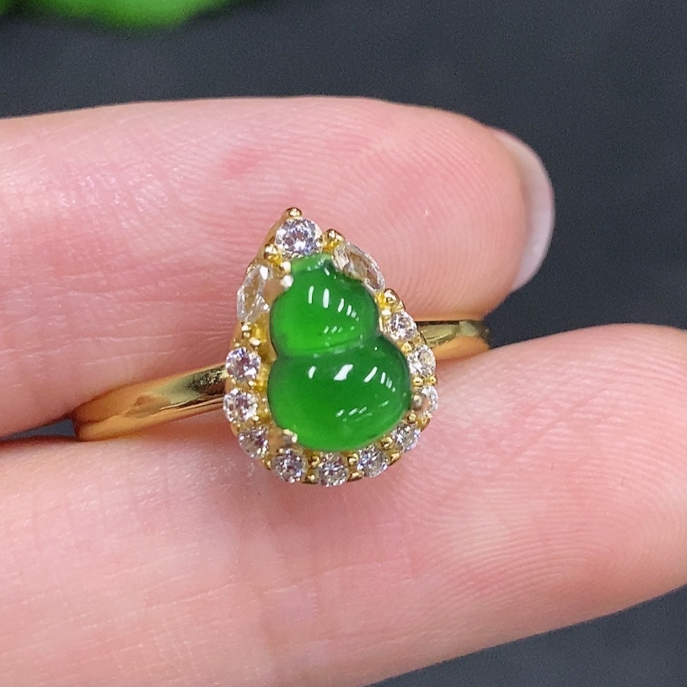 F34967475 Jadeite Gourd Inlaid Ring Non-Gold Inlaid Adjustable Size Total Weight Approx. 2g