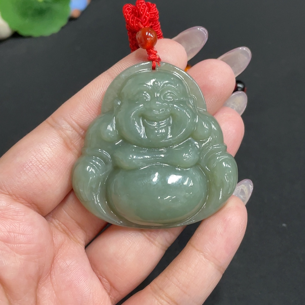 H34956543 Hetian Jade Pendant - Buddha Figure, Total Weight (including rope) Approx. 41.8g