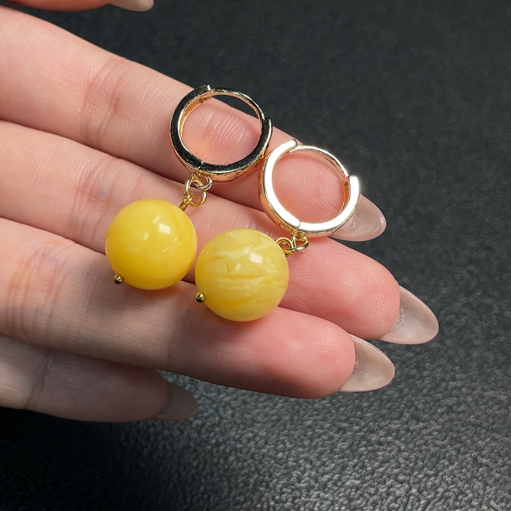 C34008568 Amber Beeswax Earrings Non-Gold Total Weight Approx.5g Size 13mm