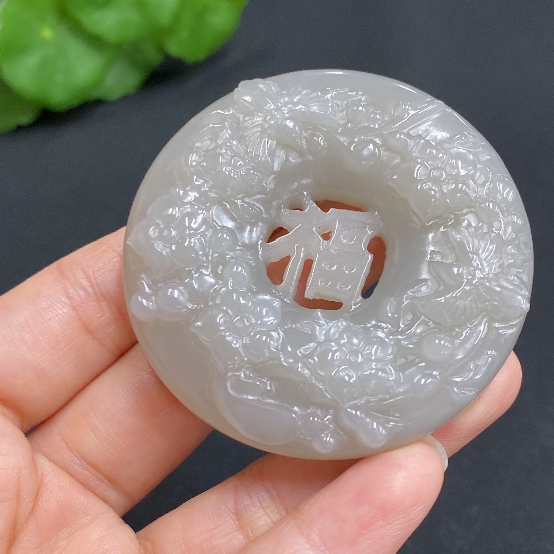 H29428822 Hetian Jade Pendant, Joy on the Brows, Total Weight Approx. 54.5g