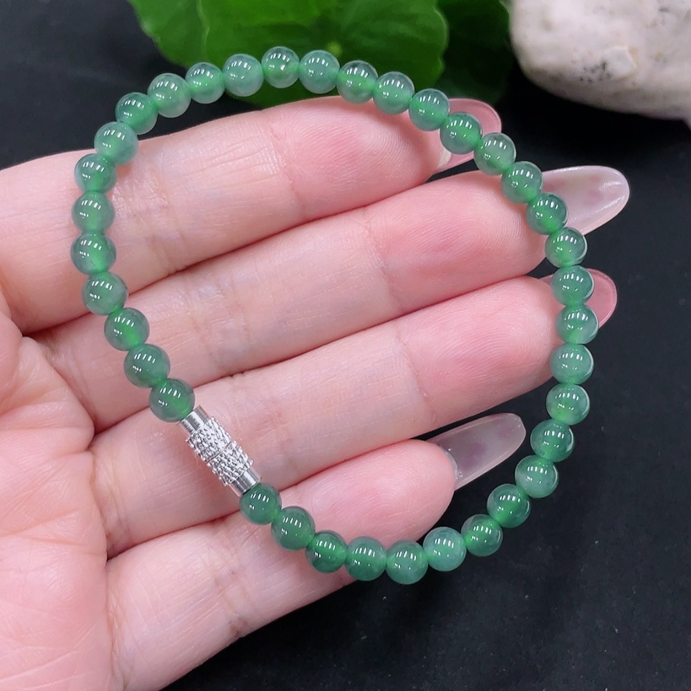 F34032410 Jadeite Bracelet Approx. 5mm Beads Total Weight Approx. 8.2g (Non-Gold Inlaid)