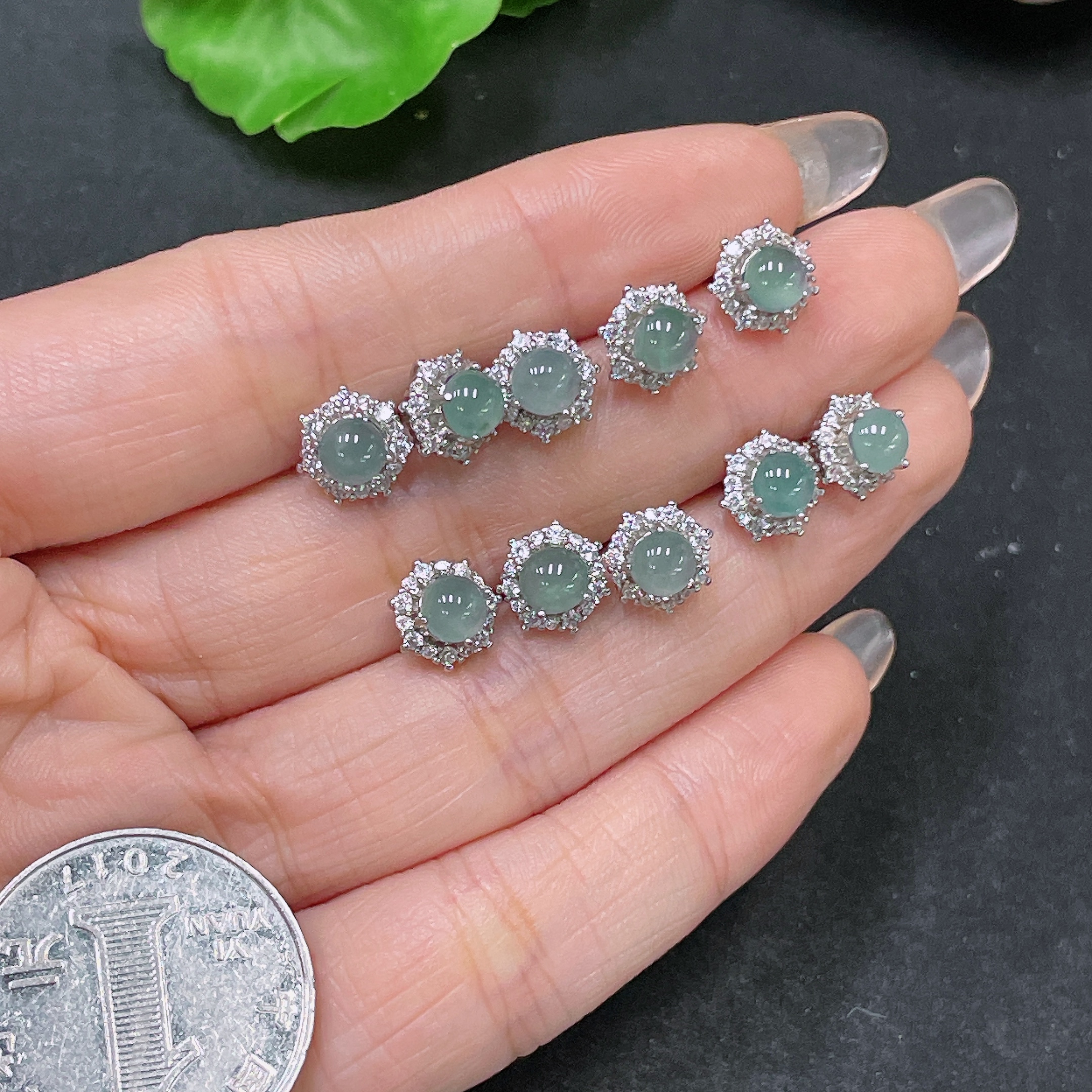 F34065108 Jadeite Inlaid Earrings Sell as a Lot