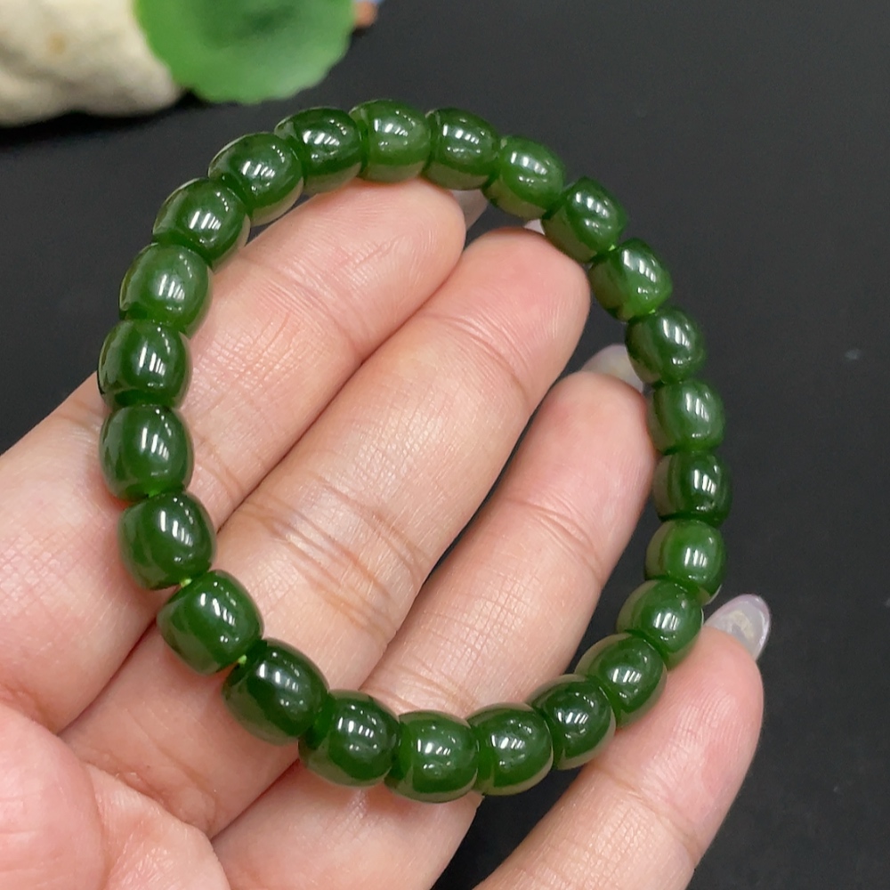 H33901870 Hetian Jade Bracelet, Approx. 7.6mm Beads, Total Weight About 21.7g