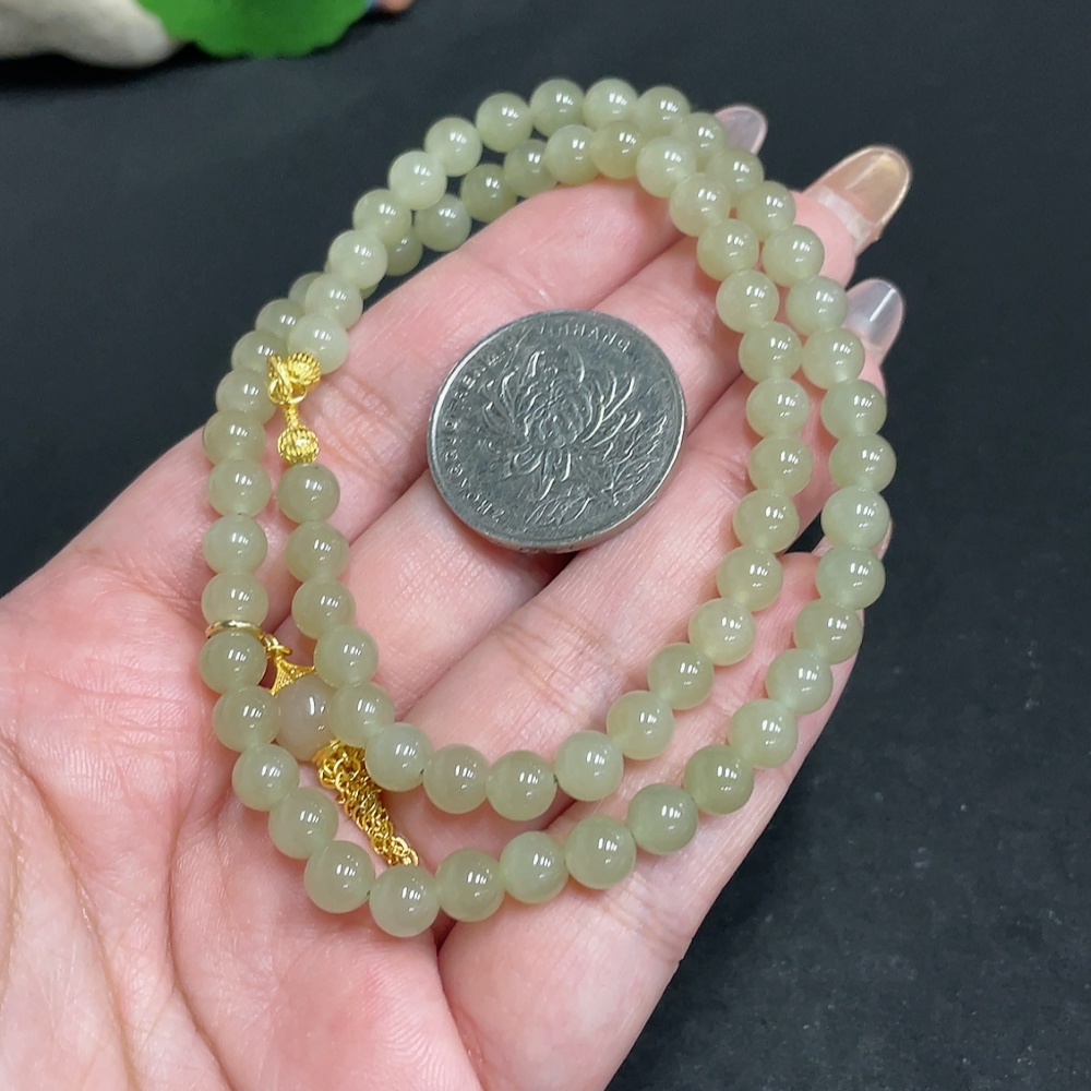 H32804412 Hetian Jade Bead Necklace Approx. 5.8mm Beads Total Weight About 23.8g Non-Gold