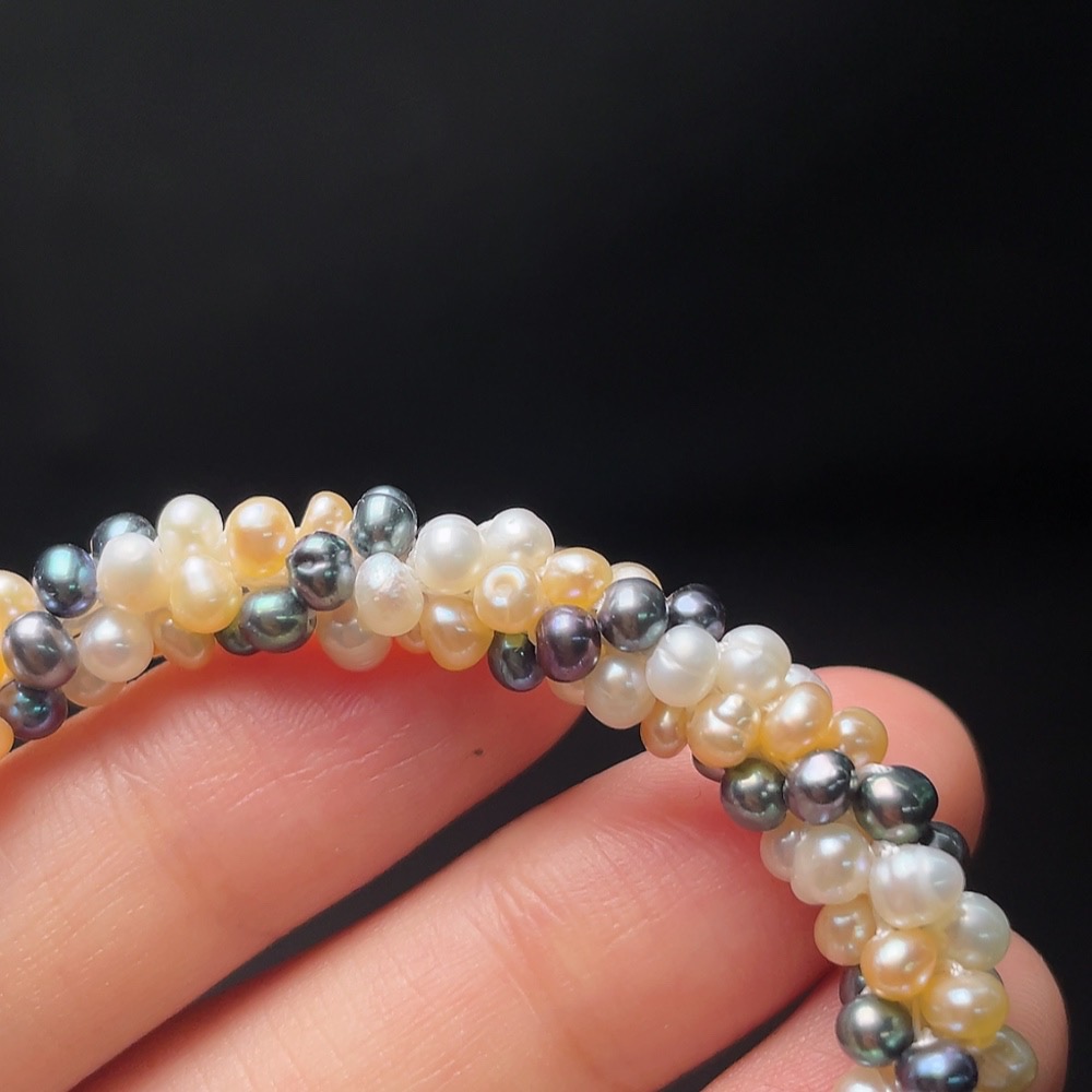 C34988389 Pearl Bracelet (White Yellow) Black Beads Non-Natural Non-Gold Total Weight Approx.11.5g (Color)