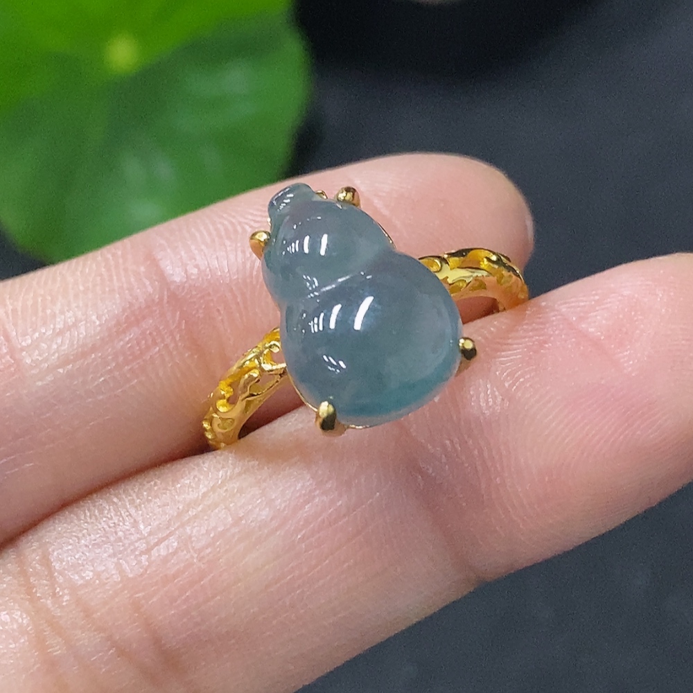 F35115885 Jadeite gourd inlaid ring Non-gold inlaid Adjustable size Total weight about 2.43g