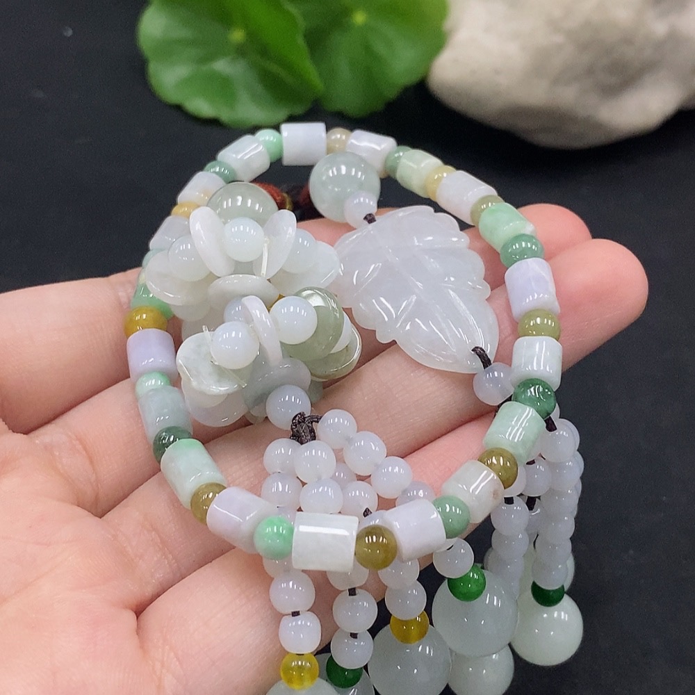 F34075260 Jadeite Bracelet/Pendant with Other Mineral Components, Non-Grade A Beads, Containing Impurities