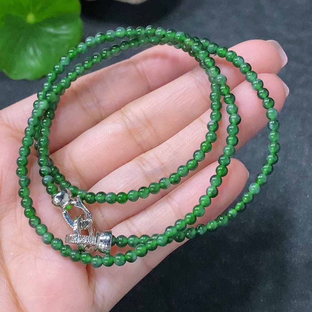 F34030541 Jadeite Bead Necklace Approx. 3mm Non-Gold Total Weight Approx. 9.6g