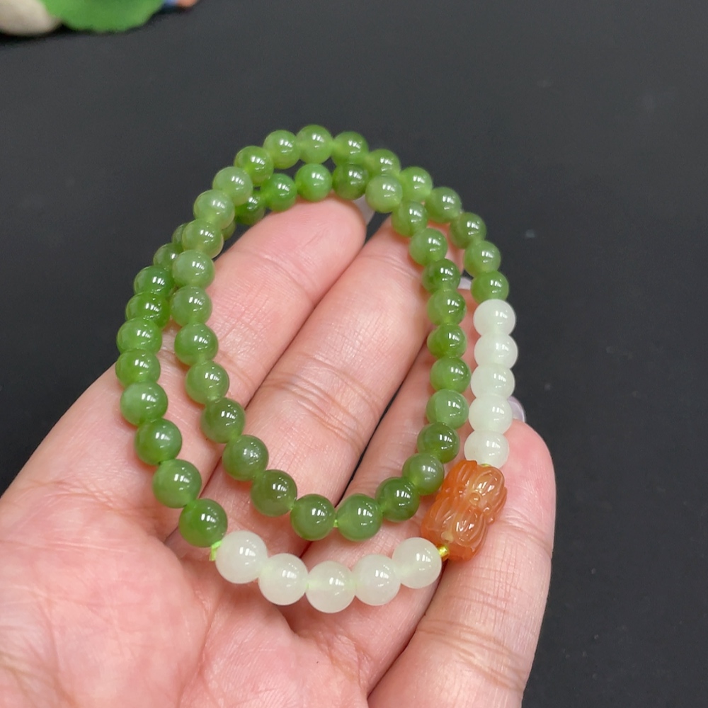 H33901538 Hetian Jade Bead Necklace Approx. 5.7mm Total Weight Approx. 20.7g with Southern Red Agate