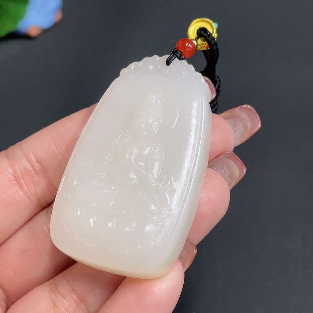 H25932431 Hetian Jade Pendant Guanyin Total Weight (including rope) approx. 47g