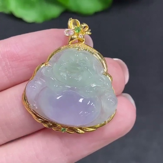 F34002844 Jadeite Buddha Pendant 18k Gold Total Weight Approx. 6g With Diamond Accents (Minimum Side Stones Only)