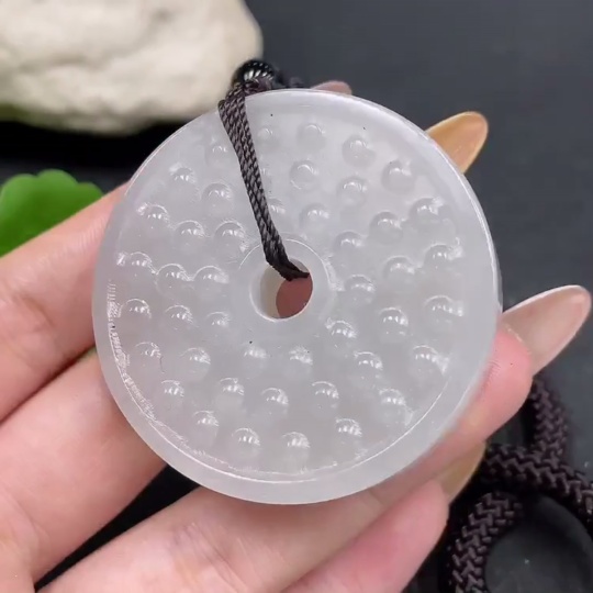 H31671144 Hetian Jade Handheld Ornament Antique Button with Non-Hetian Jade Beads