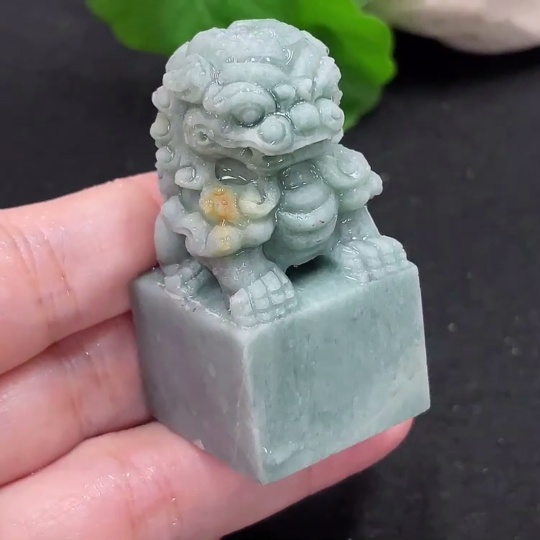 F33898649 Jadeite Rough Carved Lion Seal Total Weight Approx. 73.7g