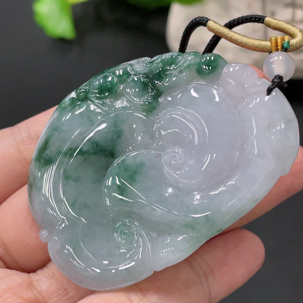 F33935155 Jadeite Ruyi Pendant with Non-A Grade Beads, Total Weight Approximately 34.2g