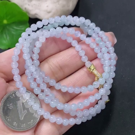 F35087875 Jadeite Bead Necklace Approximately 3.8mm Bead Size Total Weight About 17g Non-Gold Clasp
