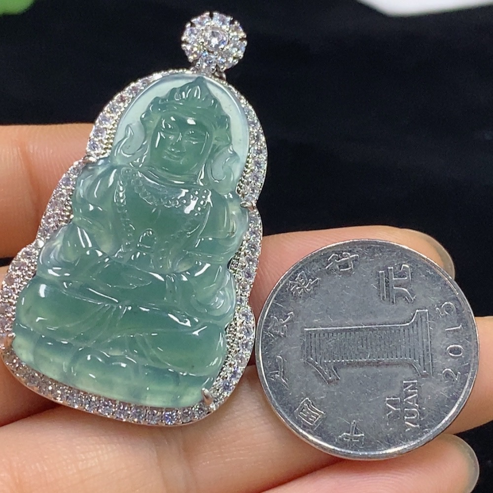 F32789290 Jadeite Cabochon Inlaid Pendant Non-Gold Total Weight Approx. 15.58g (including chain)