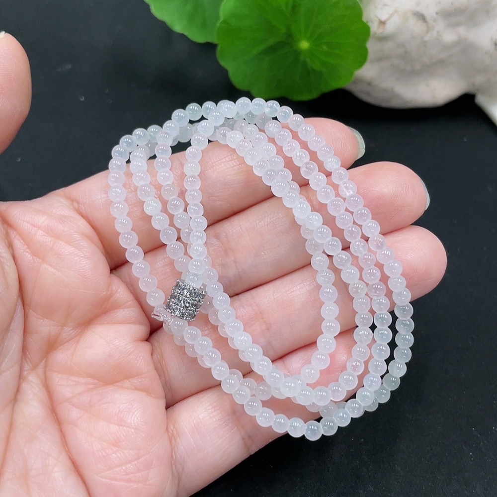 F30453565 Jadeite Bead Necklace approx. 3.5mm total weight approx. 13.77g non-gold inlaid