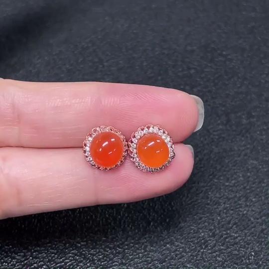 C34039434 Red Agate Earrings Non-Gold Total Weight Approx. 2.07g Size 7mm