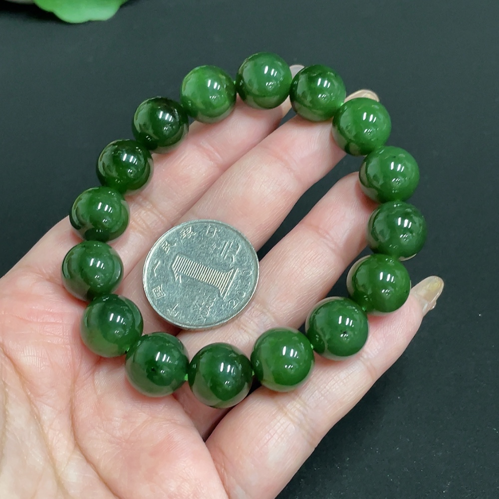 H32767538 Hetian Jade Bracelet Approx. 12.8mm Beads Total Weight Approx. 54.5g