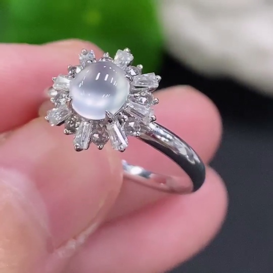 F33906130 Jadeite cabochon inlaid ring (37% gold content) size 13 total weight approx. 2.3g (non-diamond)