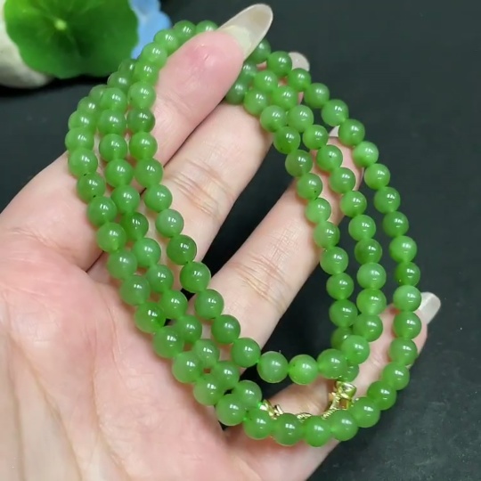 H29378874 Hetian Jade Bead Necklace Approx. 5.7mm Total Weight About 38.5g Non-Gold