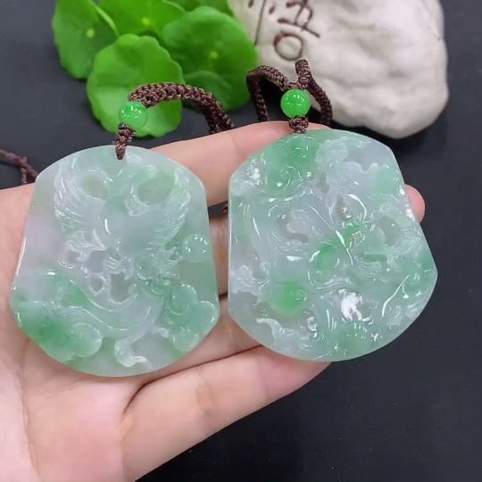 F30452367 Jadeite Dragon and Phoenix Auspicious Pendant (with non-A grade beads)