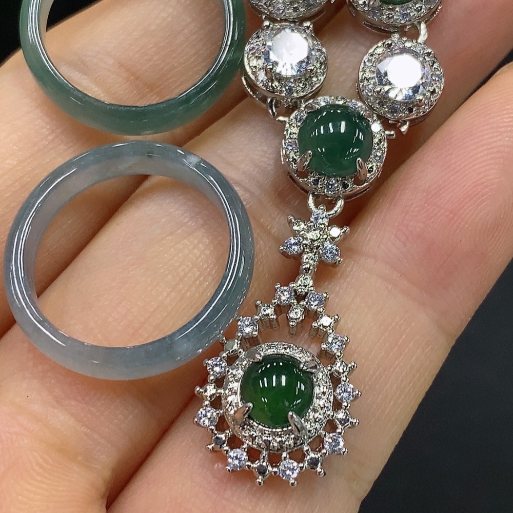 F22479133 Jadeite inlaid necklace + ring non-gold inlaid