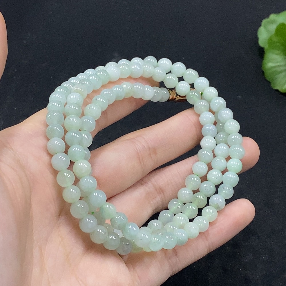 F35090095 Jadeite Bead Necklace Approx. 6mm Total Weight Approx. 38.37g Non-Gold Inlaid