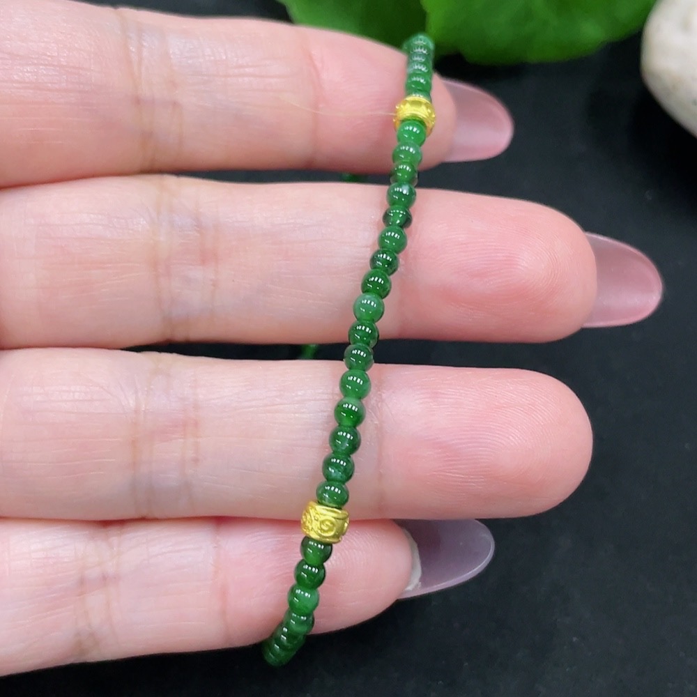 F34983096 Jadeite Bracelet Approx. 3mm Beads Total Weight Approx. 3.5g Non-gold Inlaid