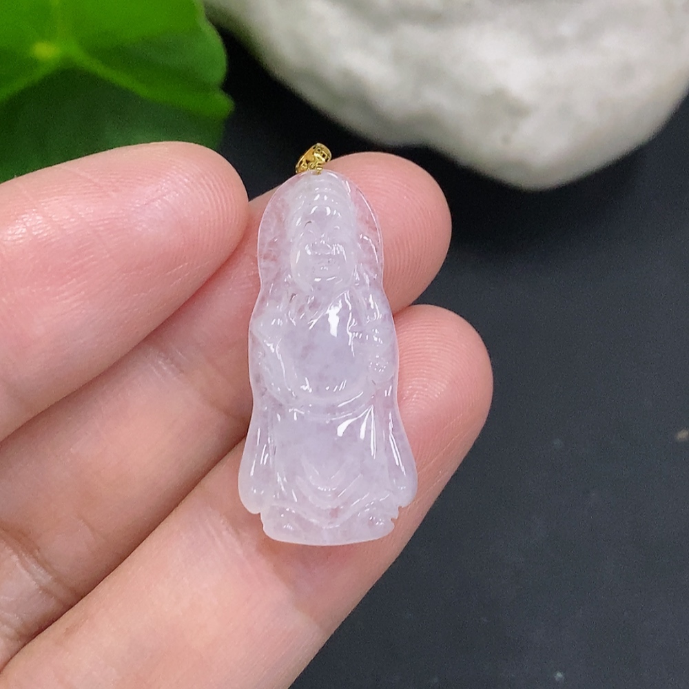 F35107121 Jadeite God of Wealth Pendant with 18K Gold Clasp, Total Weight Approx. 2.3g