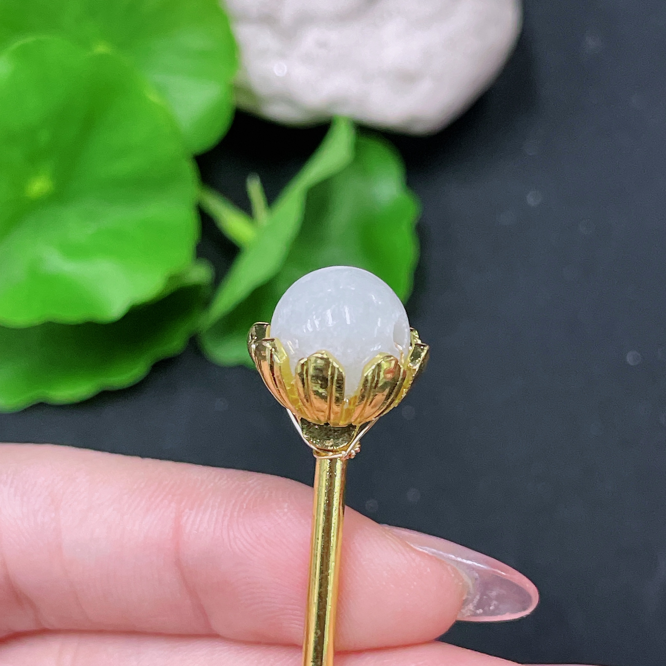 F34958852 Jadeite Inlaid Hairpin Non-Gold Inlaid Total Weight About 8.7g