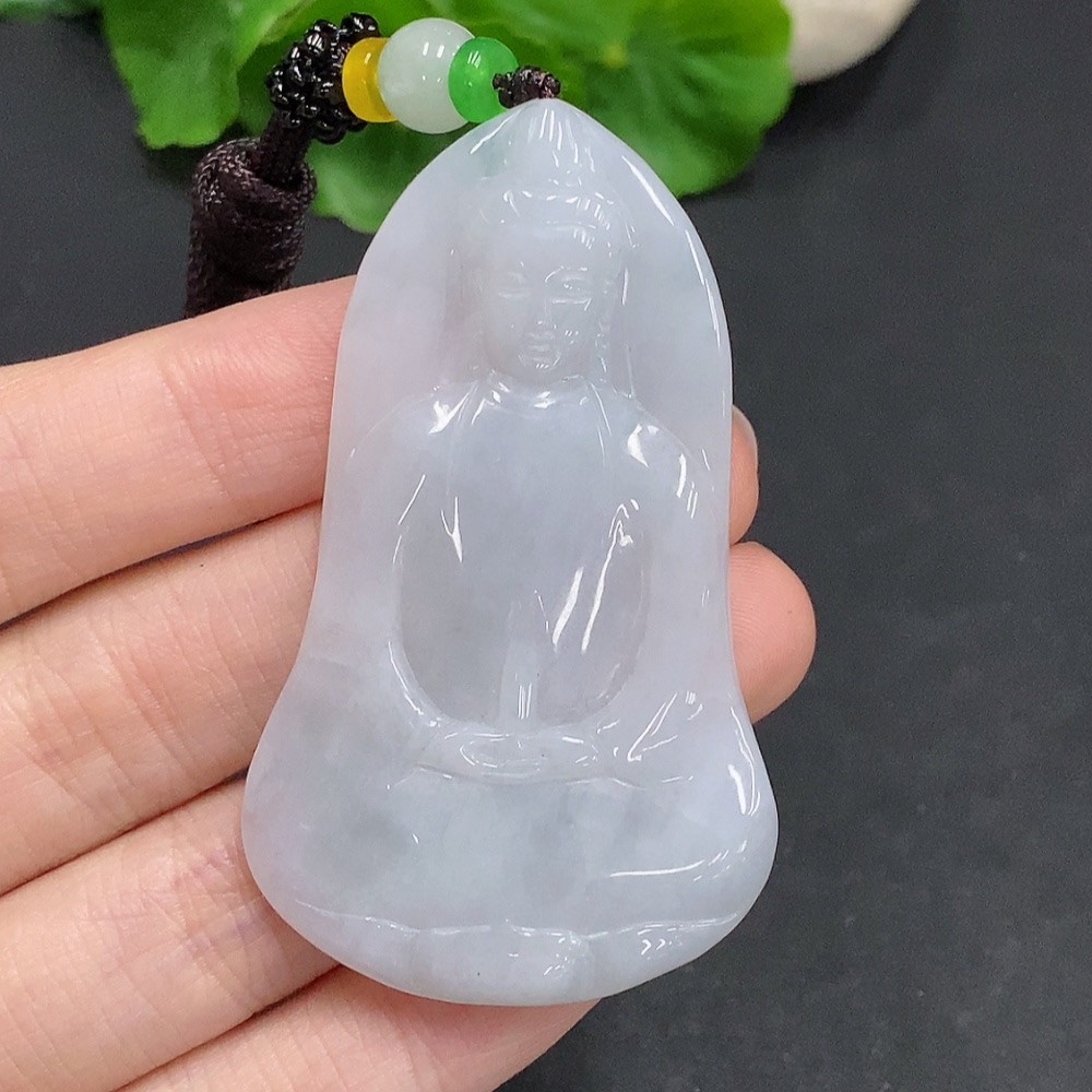 F35079353 Jadeite Guanyin Pendant, Total Weight Approx. 26.6g (Including Rope Weight), Matching Beads Not Jadeite