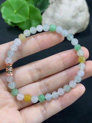 F46601240 翡翠手串 卡5.7mm左右 非金镶 黄珠非A  货品总重约11.24g