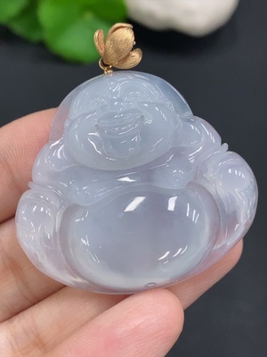F26972285 Jadeite Buddha Pendant with 18K Gold Clasp, Total Weight Approximately 20.3g