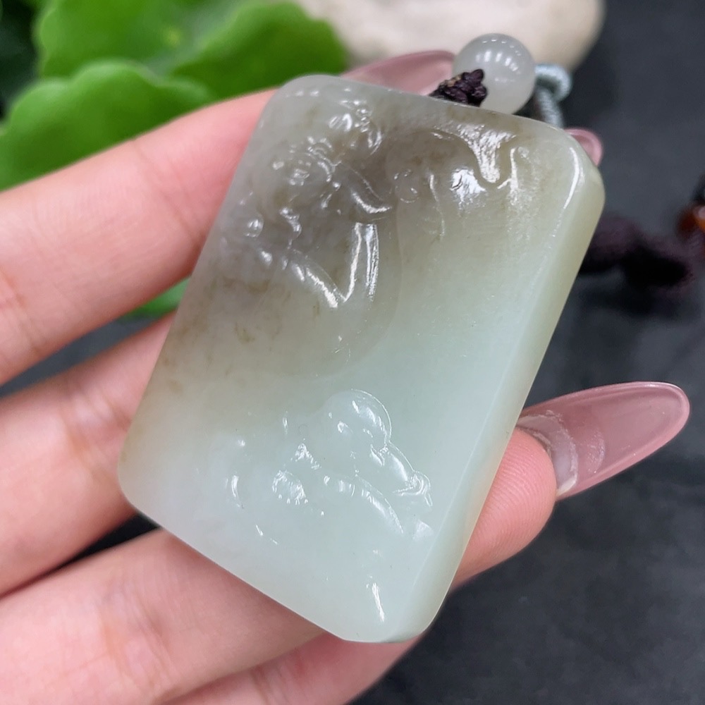 H33925751 Hetian Jade Pendant Wealth Total Weight (including rope) approx. 37.9g