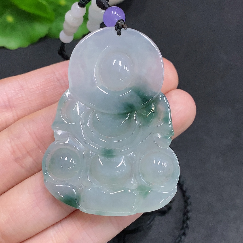 F34967861 Jadeite Guanyin Pendant Total Weight with Rope Approx. 24.5g (Matching Beads Non-Grade A)