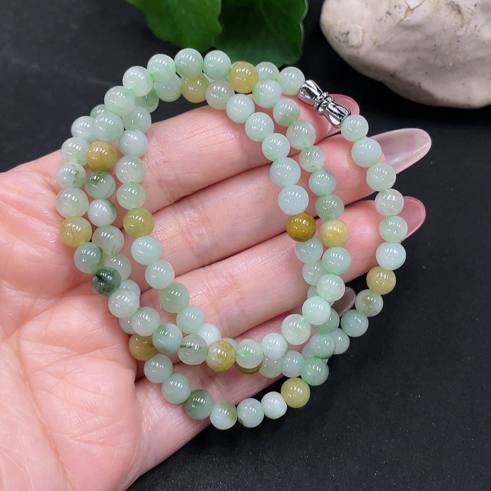 F34032901 Jadeite Beads Necklace Approx. 6mm Yellow Part Color Origin Undetermined Total Weight Approx. 31.66g