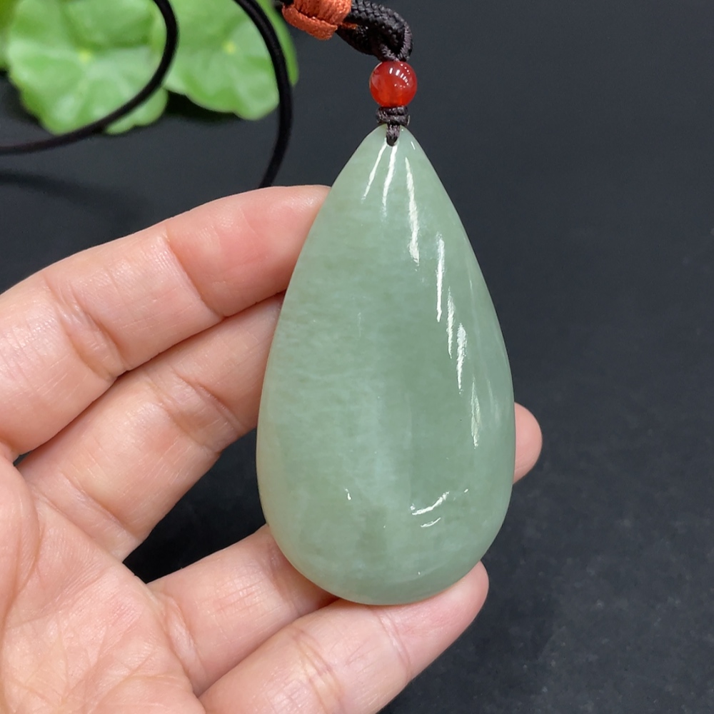 H34052977 Hetian Jade Pendant, Water Drop, Total Weight (including rope) Approx. 37.6g