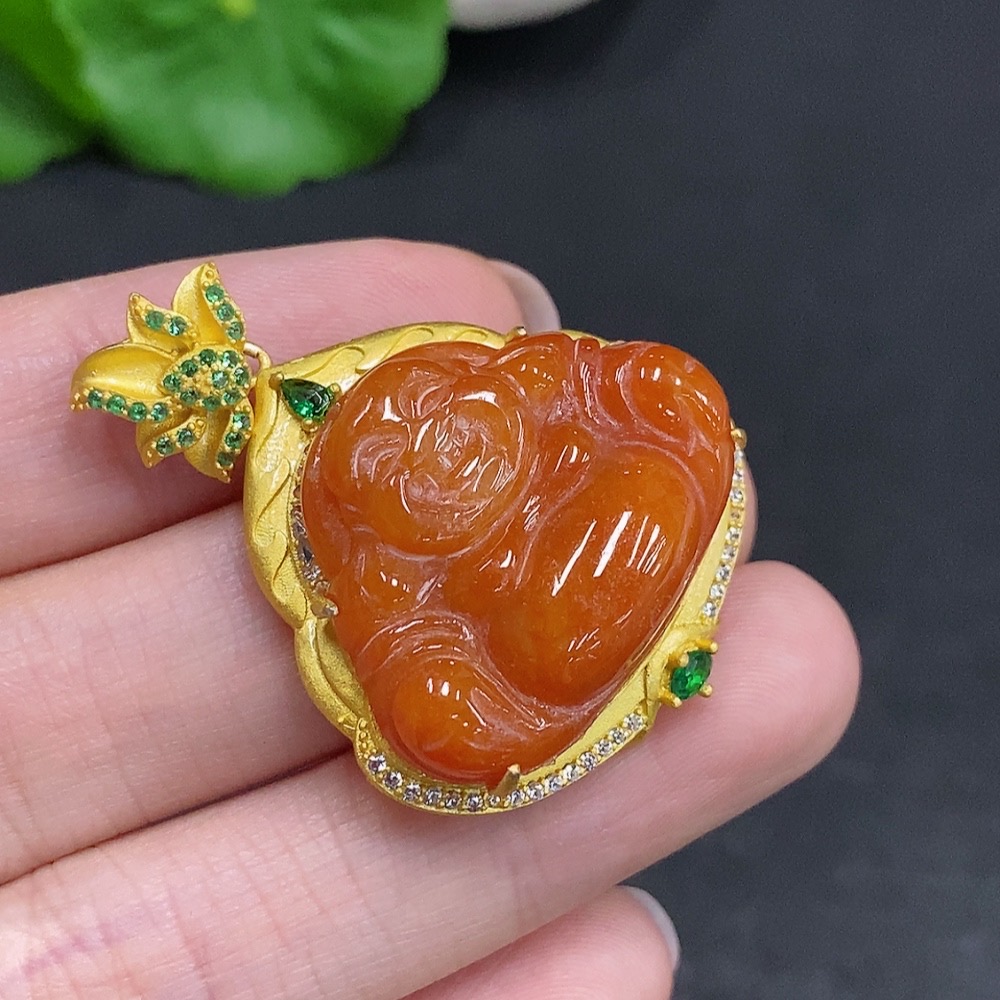 F34002095 Jadeite Buddha Pendant, Non-Gold Inlaid, Total Weight Approx. 9.5g, Yellow Color Origin Undetermined