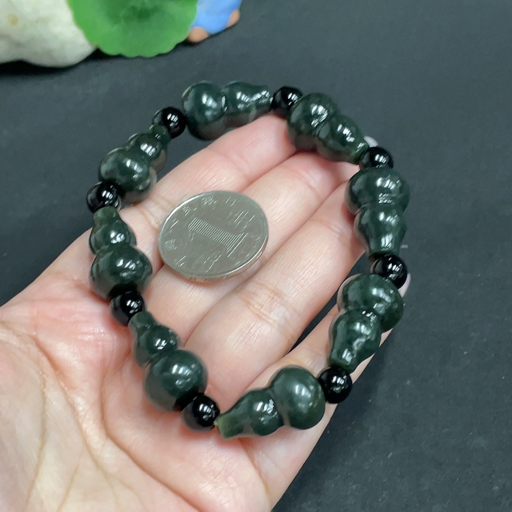 H34956653 Hetian Jade Gourd Bracelet, total weight about 48.5g, with non-Hetian Jade beads