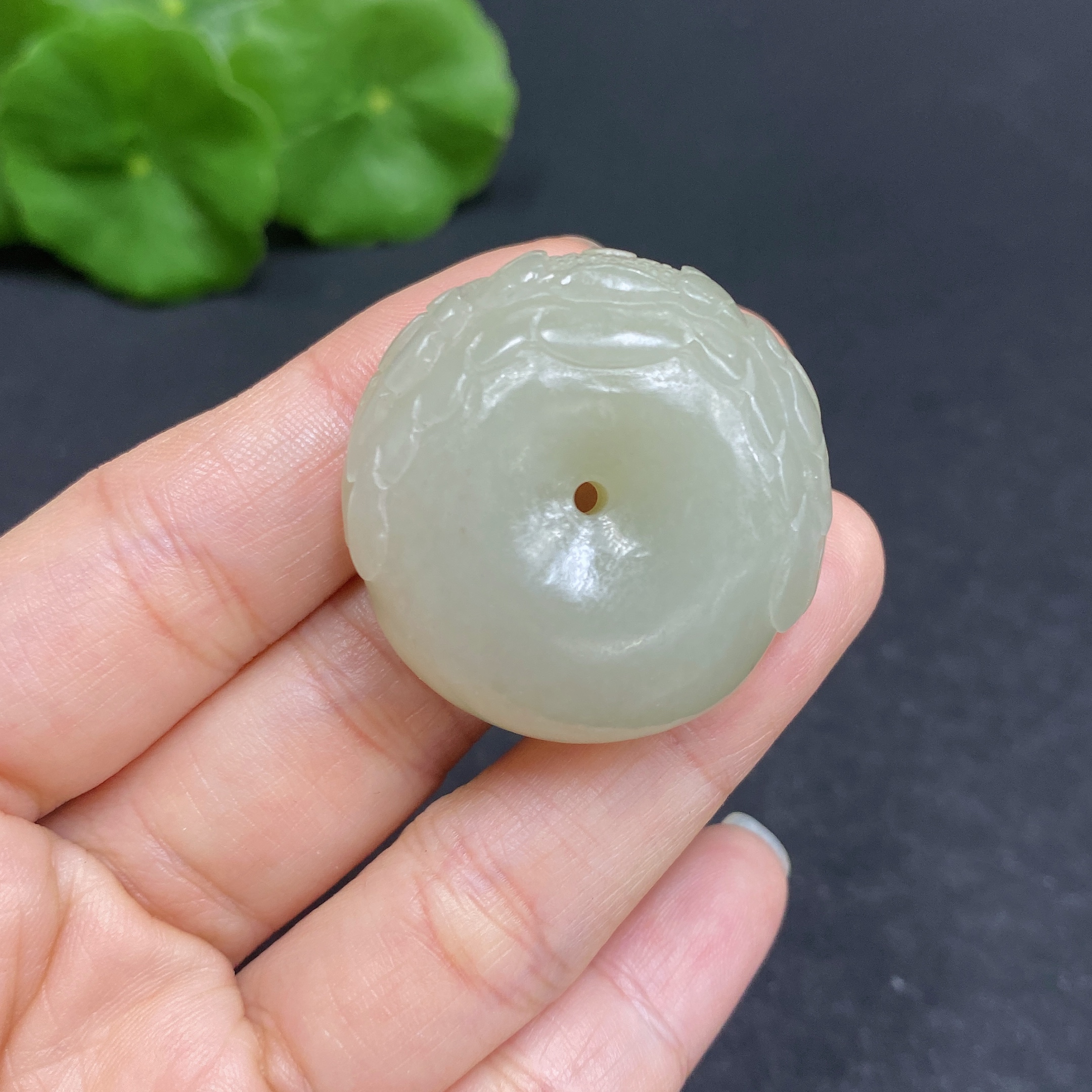 H32794986 Hetian Jade Pendant Carved Flower Button Total Weight Approx. 25.8g
