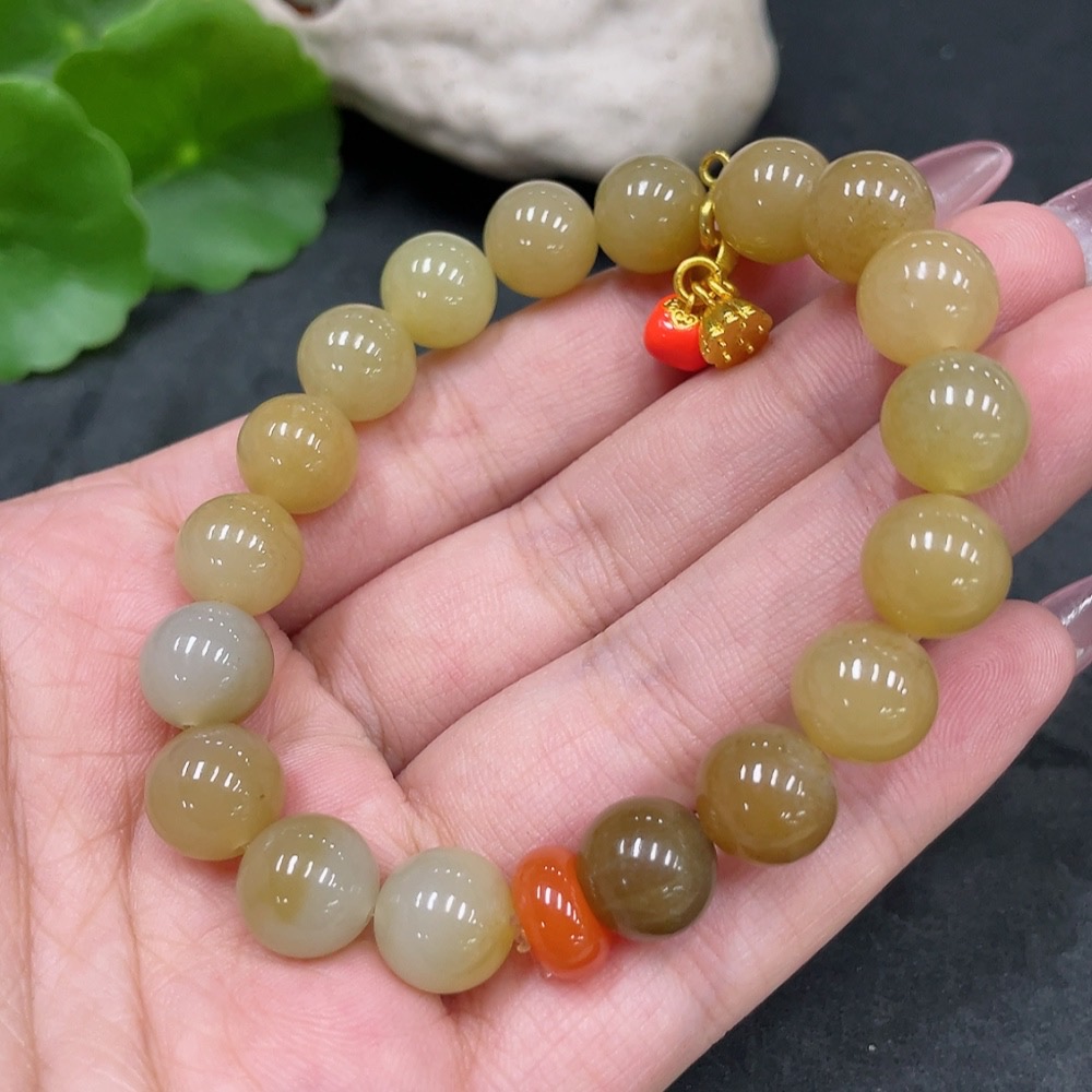H33924967 Hetian Jade Bracelet, Beads Not Hetian Jade, Approx. 9.8mm, Total Weight Approx. 30.3g, Non-Gold